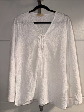 Michael Kors White Lace Tie-Front Long Sleeve Blouse
